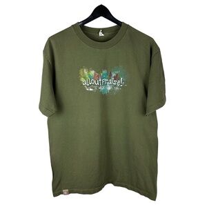 Vintage Y2K Allout Praise Jesus Religious Green Graphic Shirt Size L